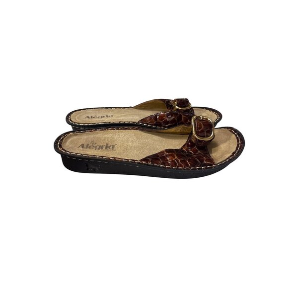 Alegria Brown Croc-Embossed Leather Sandals Womens Size 9.5-10 With Buckle Detai - Picture 3 of 8